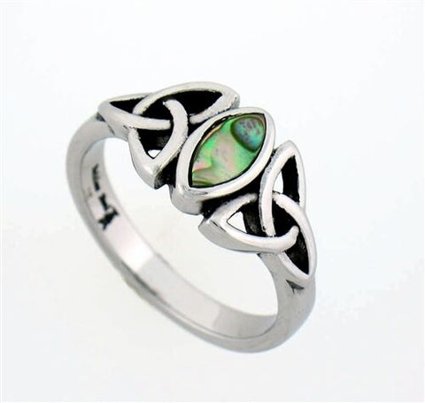 316L Stainless Steel Abalone Trinity knot Ring Size 5-10
