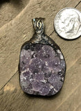 Raw Druzy Crystal 41 x 24 mm with natural copper patina bail