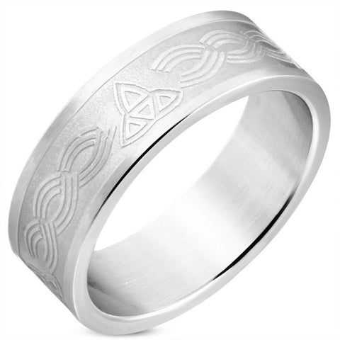 8mm | Stainless Steel Matte Finished Celtic Knot and Trinity and Flat Band Ring