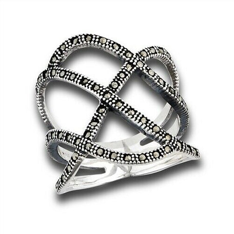 Sterling Silver Modern Swirl Design With Marcasite Ring