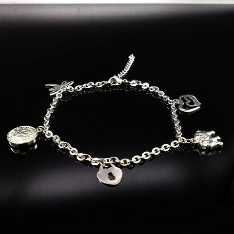 Stainless Steel Dragonfly,tree of life, heart,elephant keyhole 20cm + 5cm anklet