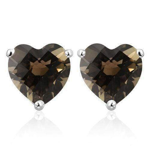 925 STERLING SILVER 1.46CT HEART SHAPE 6MM SMOKEY GEMSTONE STUD EARRINGS