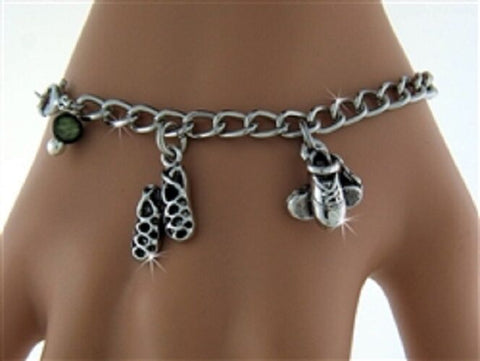 Dance shoes Charm Bracelet with Genuine Jade Bead XL 8.5 in