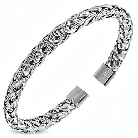 W-6mm | Stainless Steel Basket Weave/ Braided Torc Cuff Bangle