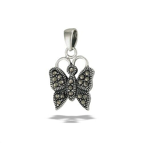 Sterling Silver Classic Marcasite Butterfly Pendant