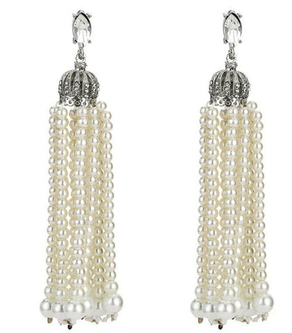 India Style Faux Pearl Drop Earrings with Tassels