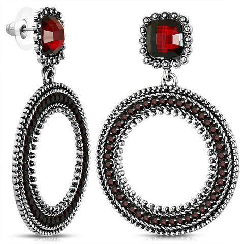 Fashion Vintage Drop Dangle Stud Earrings w/ Light Siam Red stones (pair) -