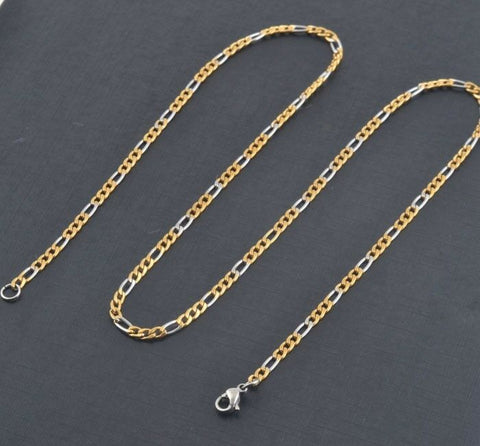 STAINLESS STEEL Gold and Silver Tone FIGARO CHAIN 30 in long 3mm wide