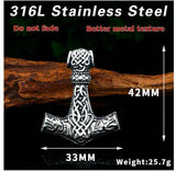 316L STAINLESS STEEL WOLF CELTIC THOR HAMMER PENDANT with 24 in 3mm chain