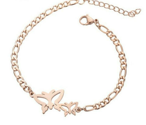 Rose Gold Stainless Steel 2 butterfly bracelet/anklet  (9 in)  includes 1 in ext