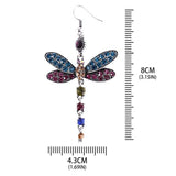 Alloy Green Crystal Dragonfly Dangle Earrings  8 x 4.3 cm size