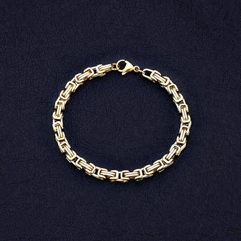 Stainless Steel Gold Byzantine Bracelet 22cm(8.66 inches) 5.5mm thick
