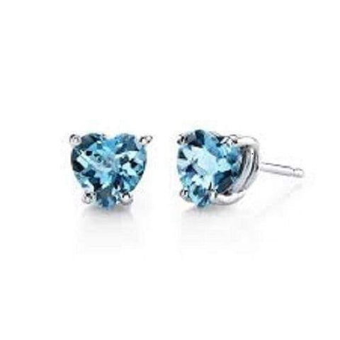 925 STERLING SILVER 1.71CT HEART SHAPE 6MM BLUE TOPAZ STUD EARRINGS