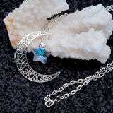 Silver Plated Celtic Crescent Moon with AB Star with textured link cable chain