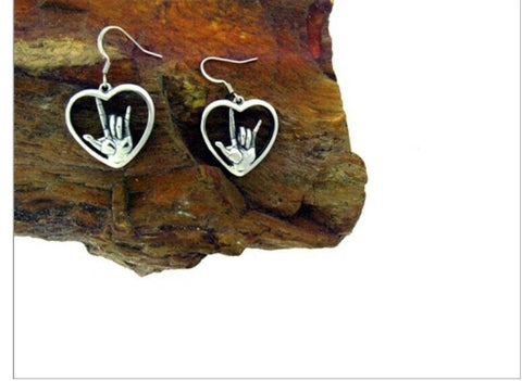 American Sign Language "I love you" Stainless Steel Heart Earrings,