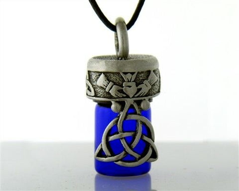 Pewter Celtic Trinity Knot & Claddagh Aromatherapy Keepsake Vial with Cord
