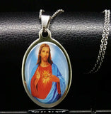 Stainless Steel Sacred Heart of Jesus Pendant and 20 in Chain - Bedazzled Designs