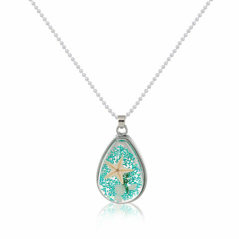 Ocean Starfish/shell Transparent Resin Necklace Ball Chain Silver Plated 18 in - Bedazzled Designs