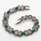 Silver Plated Turkish Style bracelet with green and marcasite-like stones