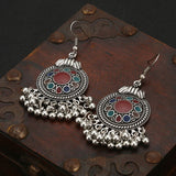 Turkish Style Silver Color Enamel Bead Tassel Earrings 65 x 30 mm