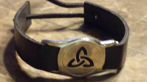 Irish Wide Pewter Black Leather Adjustable Bracelet