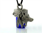 Pewter Wolf and Feather Dream Catcher Aromatherapy Keepsake Vial 36" Cord