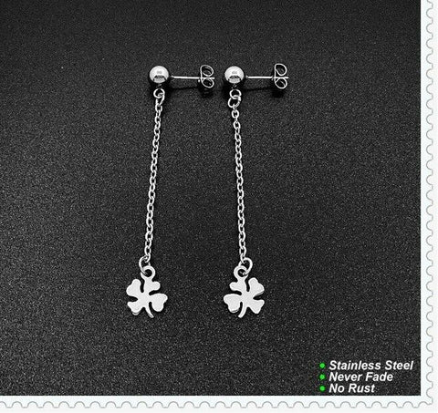 Stainless Steel Clover Stud Earrings with dangle(pair)