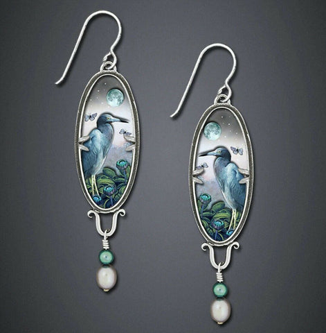 Alloy Dangle Bird Earrings Silver Color -1 pair