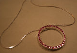 Pewter Eternity Circle Pink CZ Pendant on 16" Chain