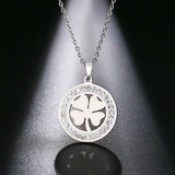 Stainless Steel Crystal Round Pendant with 18 in chain (clover,butterfly,rose)