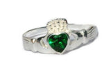 Sterling Silver Celitc Claddagh Lover Green CZ Cubic Zirconia Ring