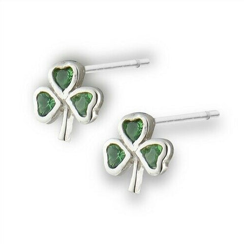 Sterling Silver Shamrock Stud with Synthetic Emerald -1 pair