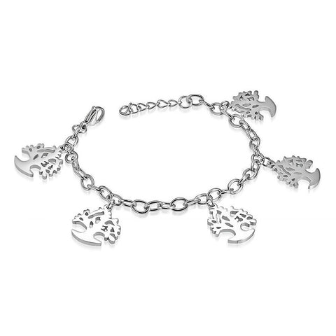 Stainless Steel Tree of Life Charm Link Chain 8 inch Bracelet/Anklet