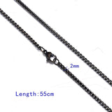 Black Stainless Steel 55 cm (21 5/8) Inch 2 mm Box Neck Chain Necklace