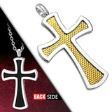 Stainless Steel 2-side 3-tone Checker/ Grid Pattee Cross Charm Pendant  no chain