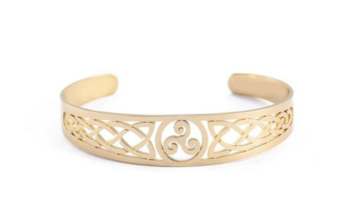 Stainless Steel Gold-Plated Triskele Celtic Knot Bracelet Cuff