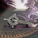 Silver Plated Celtic miniature Kilt Pin with Black Shamrock and Sword