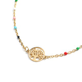 Stainless Steel Bracelets Gold Plated Tree Enamel Colored Beads 18cm(7 1/8")