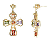 CZ and Pearl Vintage Style Cross Stud Earrings