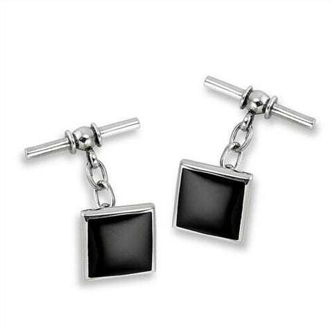 Sterling Silver Cufflinks with Synthetic Black Onyx