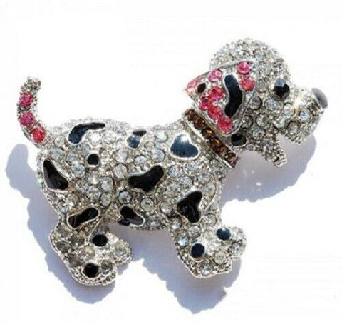 Silver Plated Pink Rhinestone Dog Brooch/ Pin