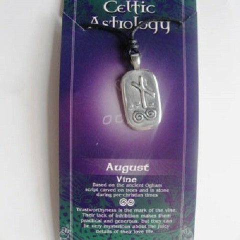 Irish Pewter Celtic Astrology Pendant - August- Vine symbol