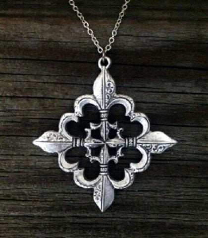 Pewter Fleur de lis Cross Necklace made in USA