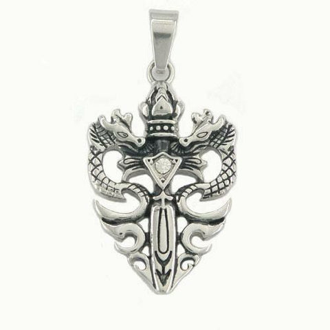 STAINLESS STEEL Twin  DRAGON PENDANT with Stone no chain