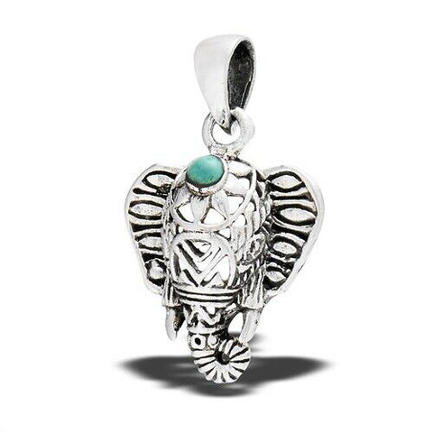 Sterling Silver Filigree Elephant With Synthetic Turquoise Pendant no chain - Bedazzled Designs