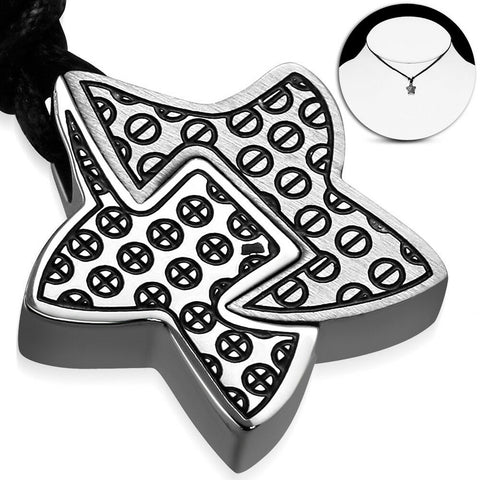 Stainless Steel 2-tone Star Jigsaw Pendant Adjustable Black String Cord Necklace - Bedazzled Designs