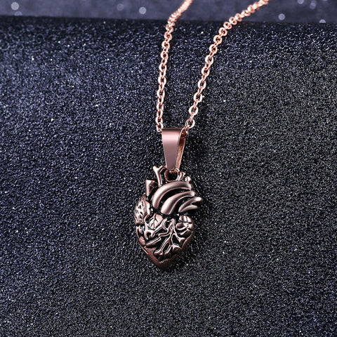 316L Stainless Steel rose gold plated Human Heart Pendant and 40 cm chain