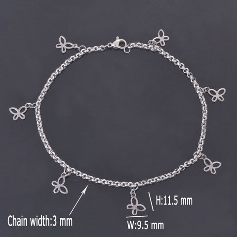 Stainless Steel 9 inch Charm Anklet w/ butterfly charms