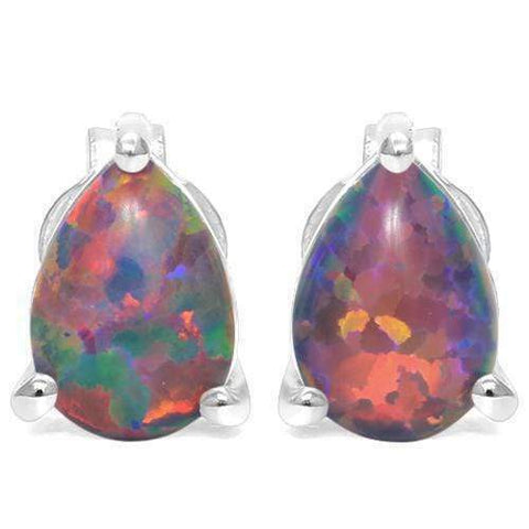 925 STERLING SILVER 0.75CT PEAR SHAPE 5*7 SYN. BLACK OPAL STUD EARRINGS