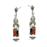 Sterling Silver Post Earring With Marcasite And White CZ or Synthetic Garnet